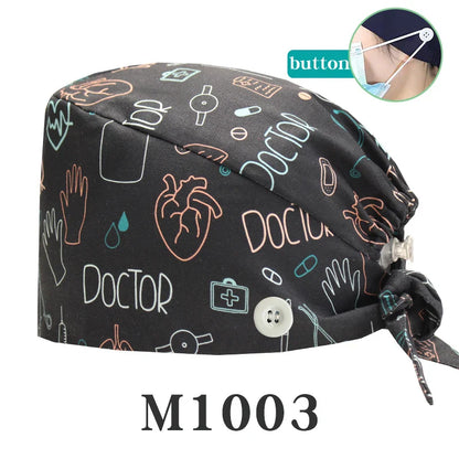 Cralom Cartoon Print Cotton Scrub Caps for Pet Grooming & Medical Professionals