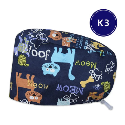 Cralom Women's Cat Print Doctor Hat for Pediatrics & Veterinary Clinics