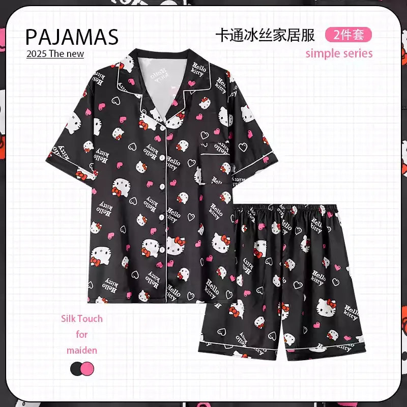 Cralom 2025 Summer Ice Silk Pajamas Set for Couples