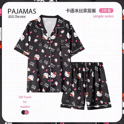 Cralom 2025 Summer Ice Silk Pajamas Set for Couples