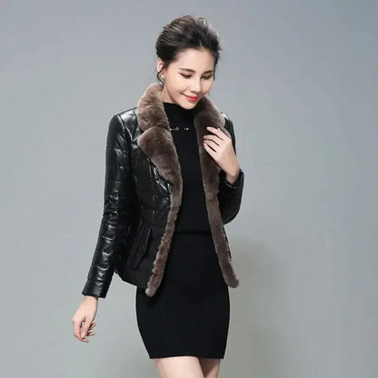 Cralom Vintage Fur Coat: Luxe Winter Biker Jacket for Women
