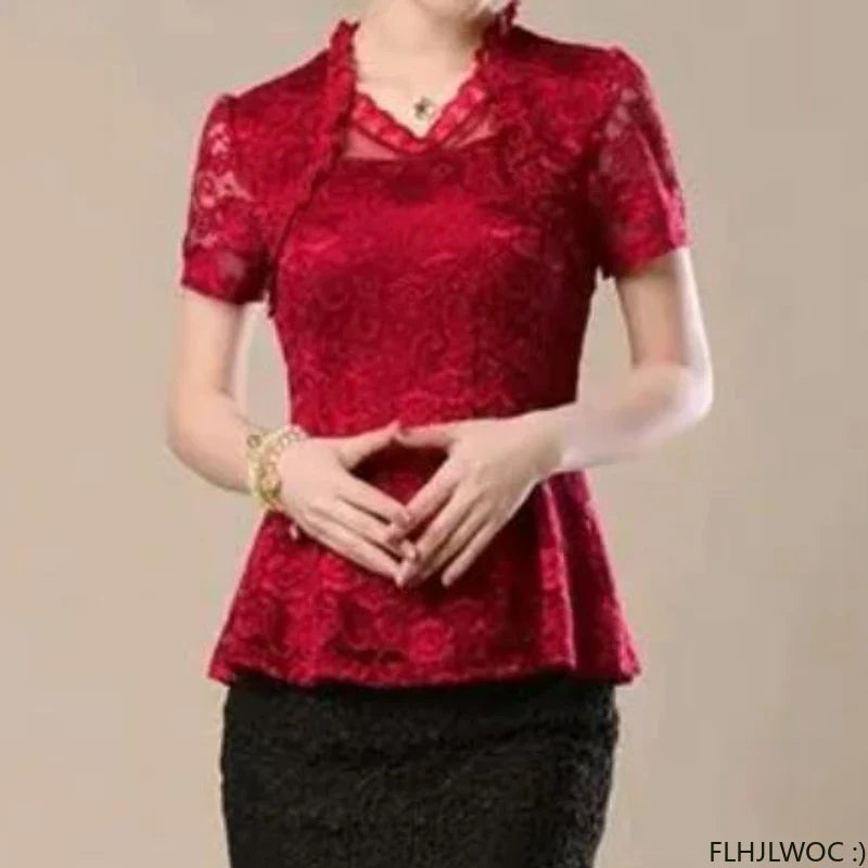 Cralom Vintage Lace Peplum Top Blouse Girls Retro Japan Style Mesh Shirt