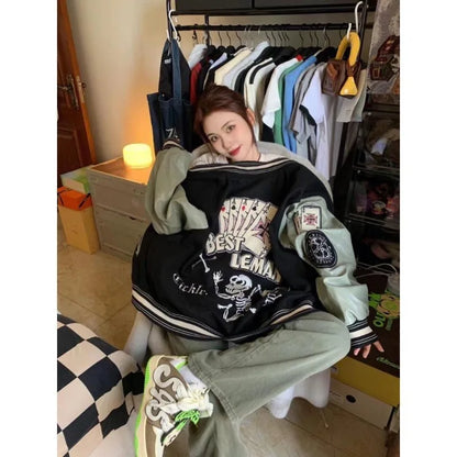 Cralom Flocking Splice Jacket: Y2K High Street Fashion Hip-hop Loose Tooling Uniform