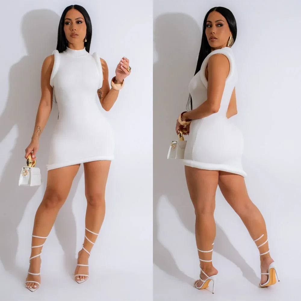 Cralom Stand Collar Bodycon Midi Dress Summer Evening Party Fashion