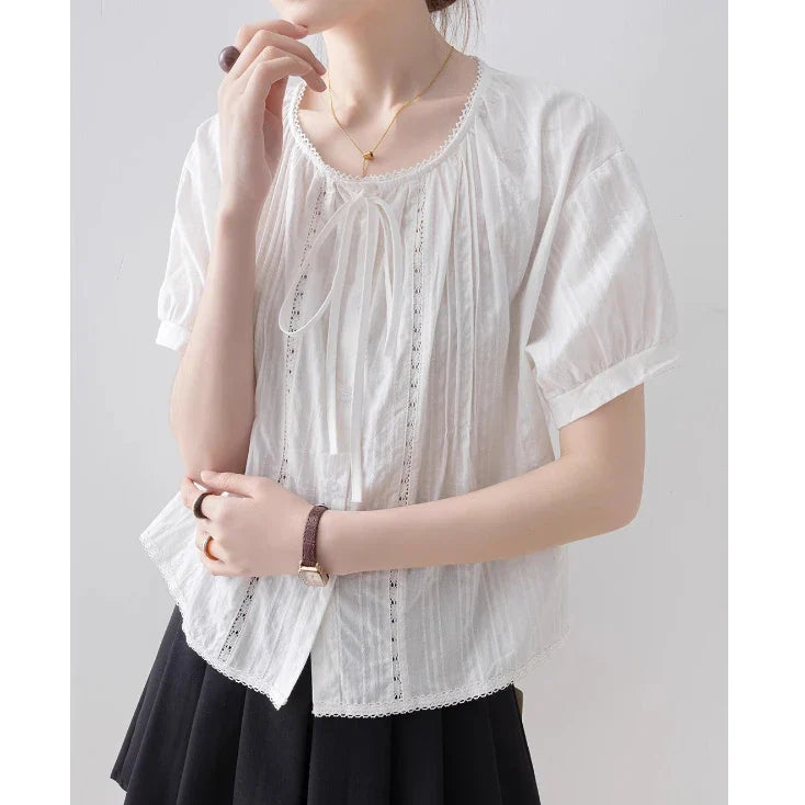 Cralom Short Sleeve Lace Ruffle Top - Summer 2025 Collection