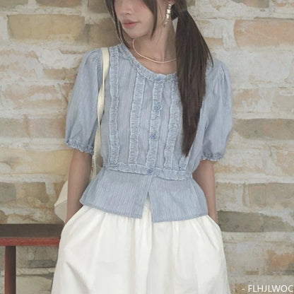 Cralom Peplum Ruffles Top: Short Sleeve Summer Blouse for Women
