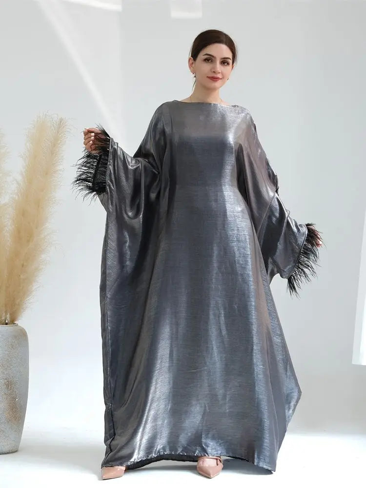 Cralom Ramadan Satin Abaya Dress Niqab - Muslim Fashion for Women