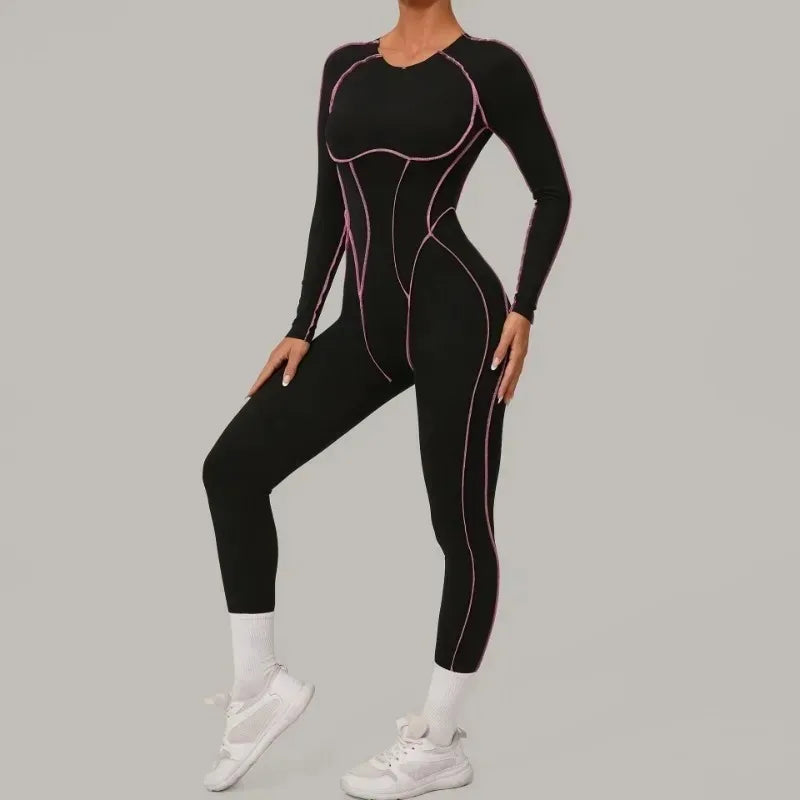 Cralom Color Block Yoga Jumpsuit: High Intensity Fitness Bodysuit for Women