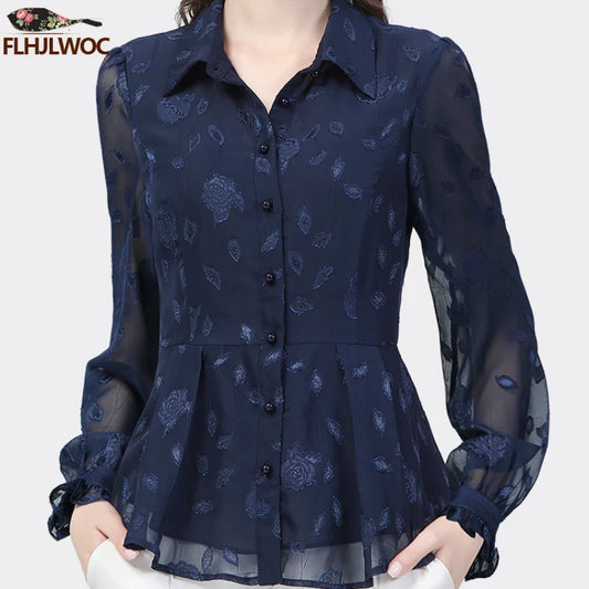 Cralom Black Lace Slim Fit Blouse: Vintage French Design, Elegant & Cute Office Wear