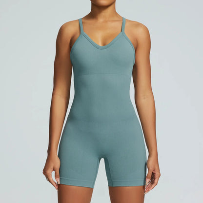Cralom Seamless Yoga Jumpsuit Set with Pads & Adjustable Straps