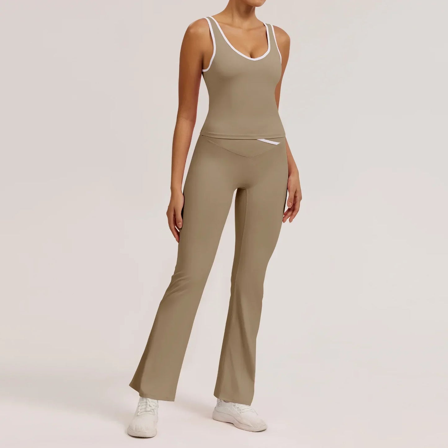 Cralom Seamless Yoga Set: Butt-Lifting Flared Pants & Sports Vest Set