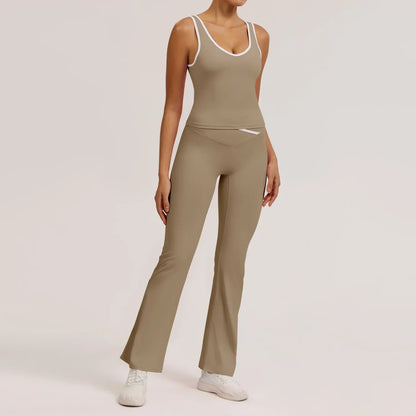 Cralom Seamless Yoga Set: Butt-Lifting Flared Pants & Sports Vest Set
