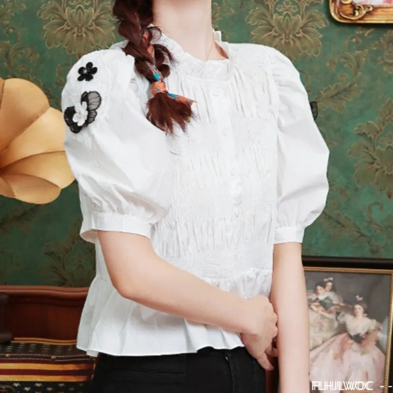 Cralom Cotton Peplum Button White Blouse Summer Chic Women's Top