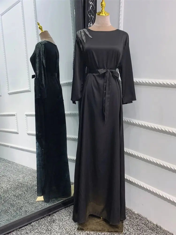 Cralom Luxury Satin Eid Abaya Dress for Women - Muslim Prayer Caftan