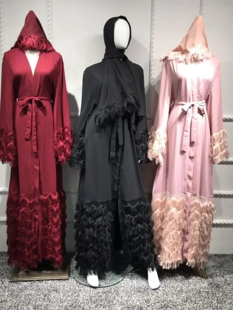 Cralom Pink Kimono Abaya Kaftan for Muslim Women