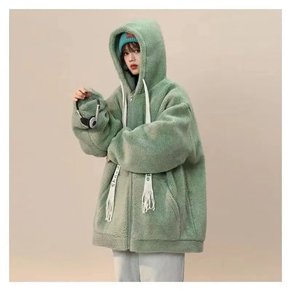 Cralom Lamb Cashmere Coat: Y2K Street Style, Korean Design, Plus Velvet, Warm & Stylish.