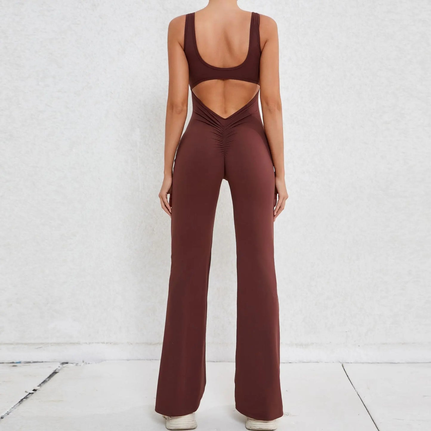 Cralom Cutout Back Yoga Jumpsuit - Booty Lifting Slim Fit Flare Leg