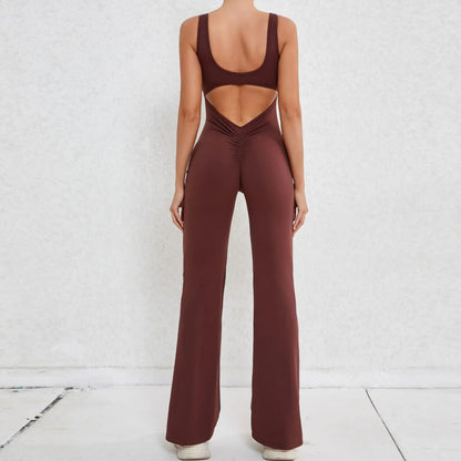 Cralom Cutout Back Yoga Jumpsuit - Booty Lifting Slim Fit Flare Leg