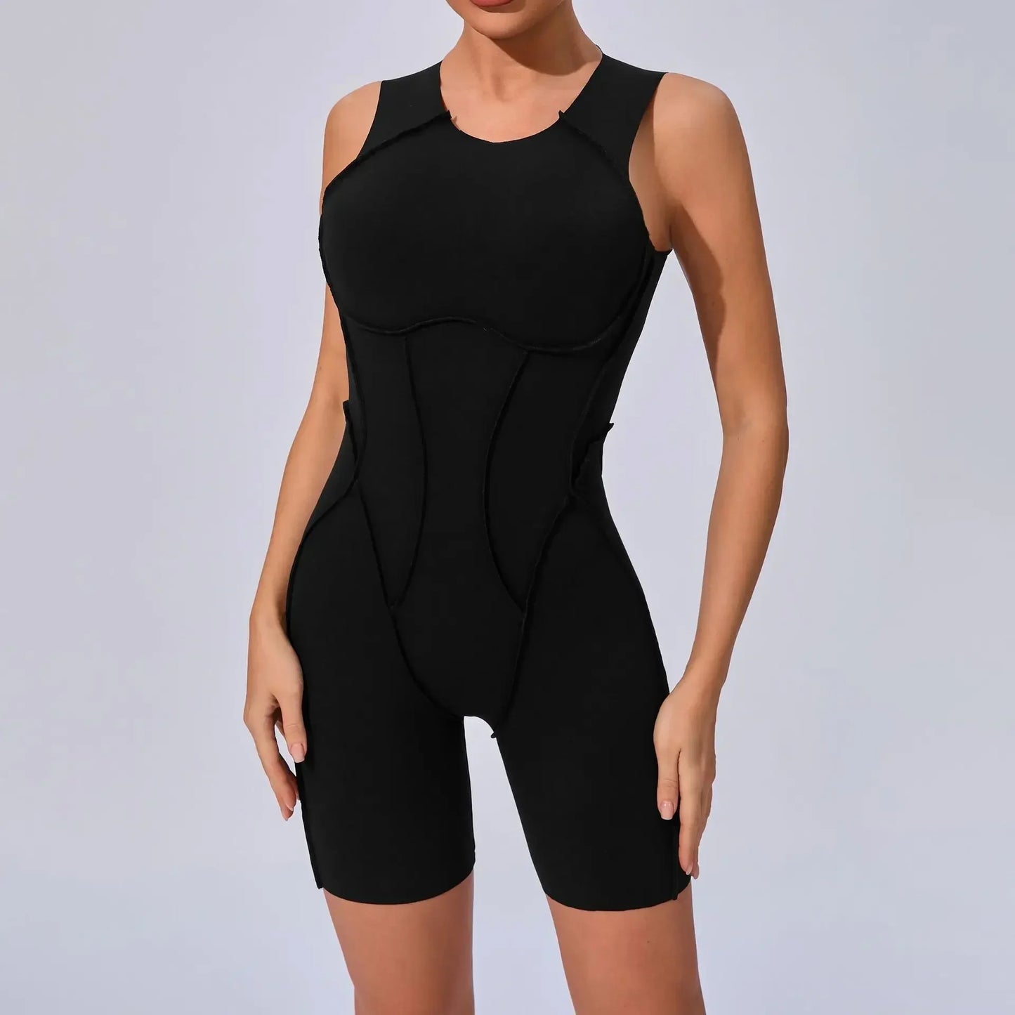 Cralom 3D Line Tight Yoga Jumpsuit Open Back Fitness Bodysuit Women