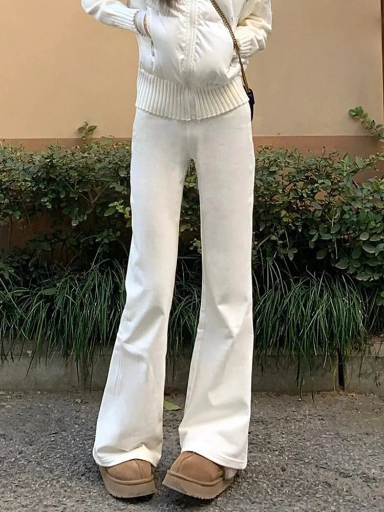 Cralom Vintage Washed Flare Jeans Women Y2K High Waist Streetwear Straight Pant