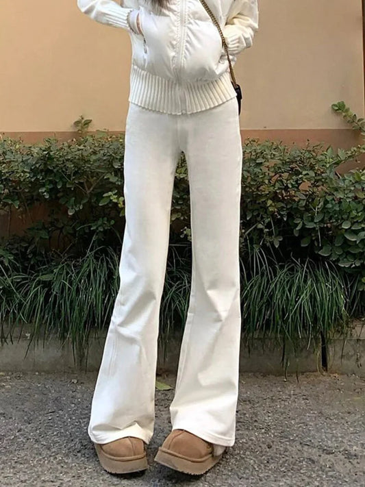 Cralom Vintage Washed Flare Jeans Women Y2K High Waist Streetwear Straight Pant