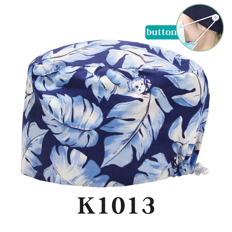 Cralom Cartoon Print Surgical Hat for Veterinary Care and Nursing