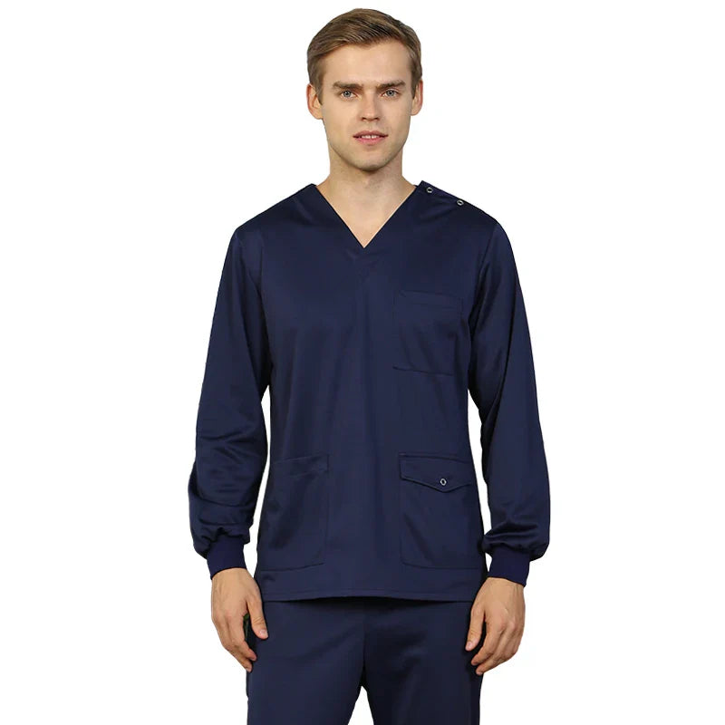 Cralom Men's Scrub Set for Dentist Nursing, Long Sleeve Workwear Uniform