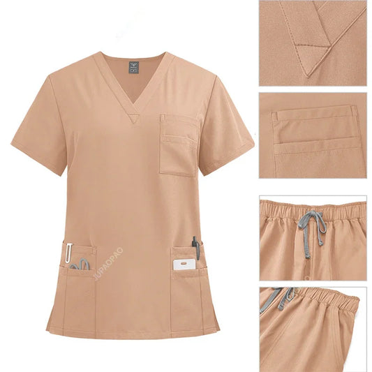 Cralom Pet Clinic Scrubs Set: Professional Workwear for Beauticians, Nurses, & Retail Staff