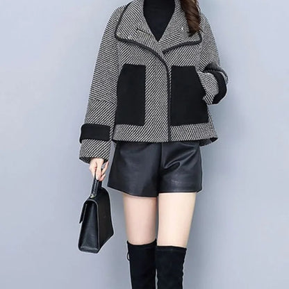 Cralom Vintage Plaid Tweed Crop Jacket for Women's Winter Outerwear