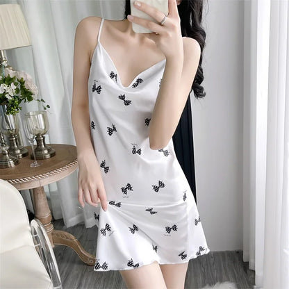 Cralom Sensual Floral Silk Nightgown Set - Chic Summer Loungewear
