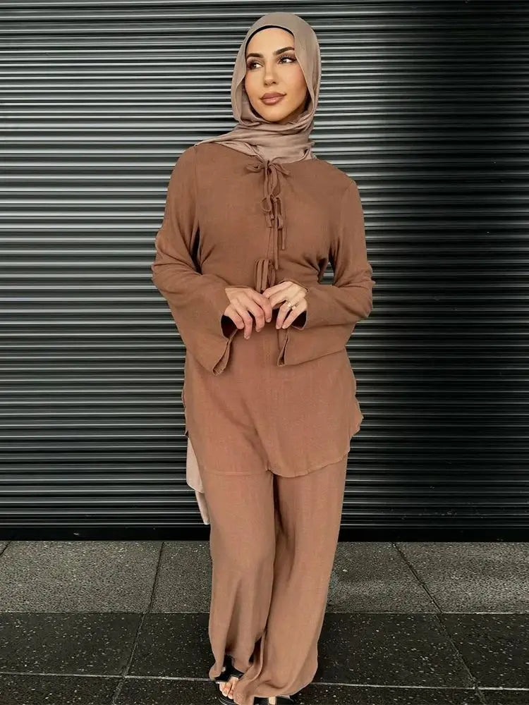 Cralom 2-Piece Abaya Set: Top & Pants for Modest Muslim Style
