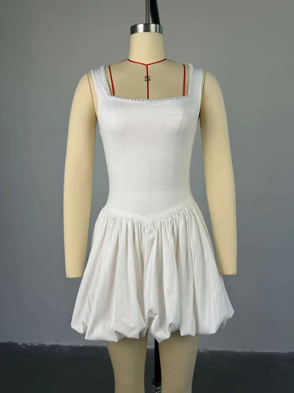 Cralom Square Neck Beaded Waist Dress - Spring Women's Slim Fit Skirt