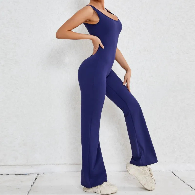 Cralom Cutout Back Yoga Jumpsuit - Booty Lifting Slim Fit Flare Leg