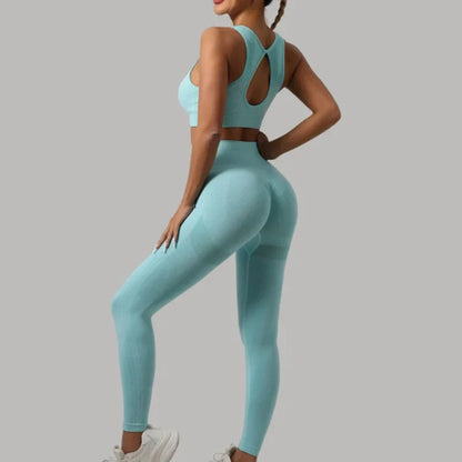 Cralom 2pcs Sport Sets: Push Up Yoga Pants & Hollow Back Gym Fitness Bra