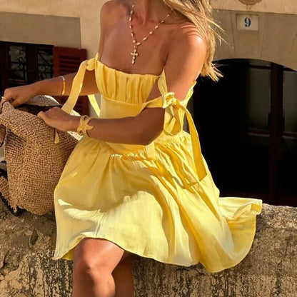Cralom Lace-Up Waist Cinching Camisole Dress