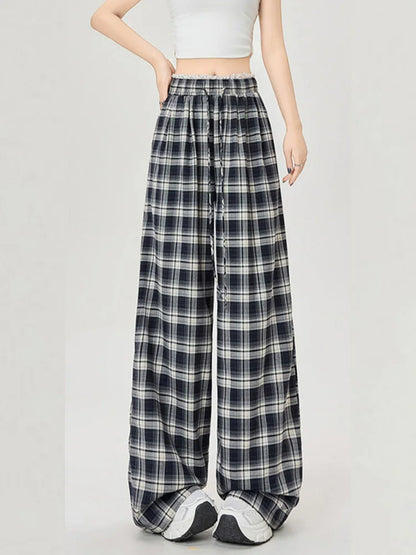 Cralom Plaid Lace Spliced Wide Leg Pants - Spring/Summer 2025 Collection