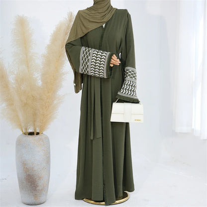 Cralom Ramadan Eid Embroidered Kimono Abaya - Elegant Muslim Kaftan Dress