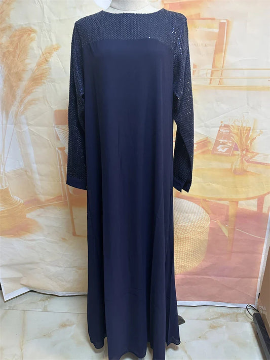 Cralom Ramadan Eid Blue Abaya - Dubai Luxury Dress for Muslim Women