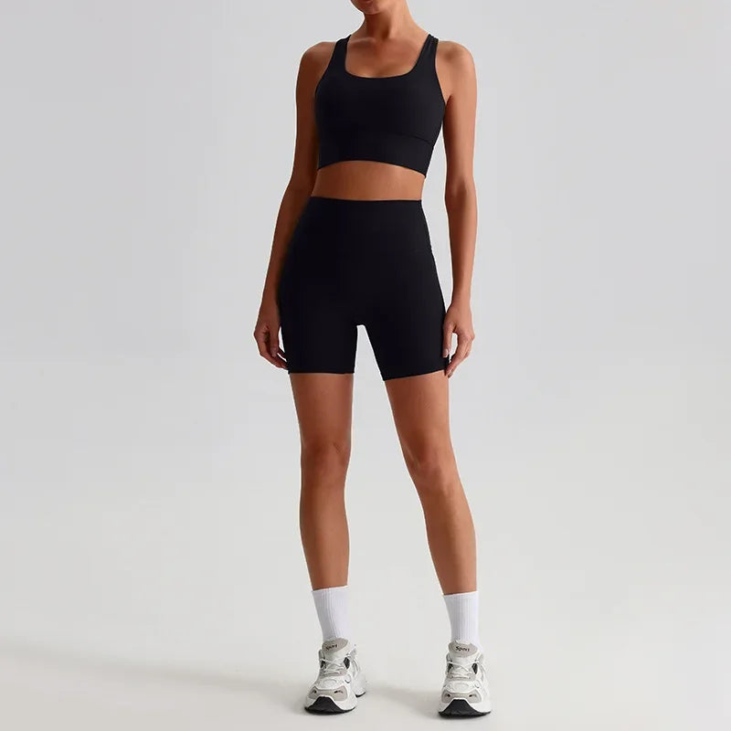 Cralom Seamless Yoga Set: Backless Bra & Booty-Lifting Shorts for Gym & Running