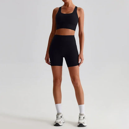 Cralom Seamless Yoga Set: Backless Bra & Booty-Lifting Shorts for Gym & Running