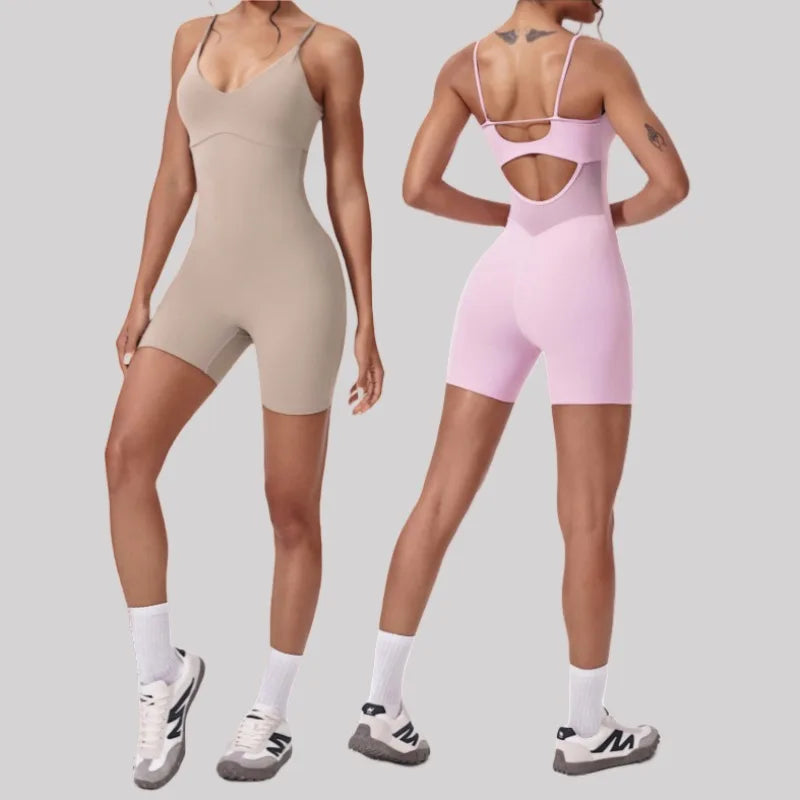 Cralom Seamless Cut-Out Backless Yoga Jumpsuit - Booty-Lifting Fitness Bodysuit