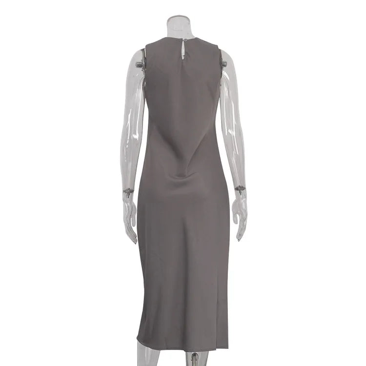 Cralom Women's Solid Sleeveless Vest Dress Slim Fit & Versatile Long Skirt