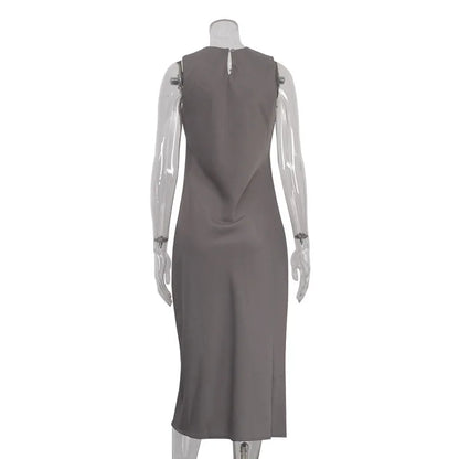 Cralom Women's Solid Sleeveless Vest Dress Slim Fit & Versatile Long Skirt
