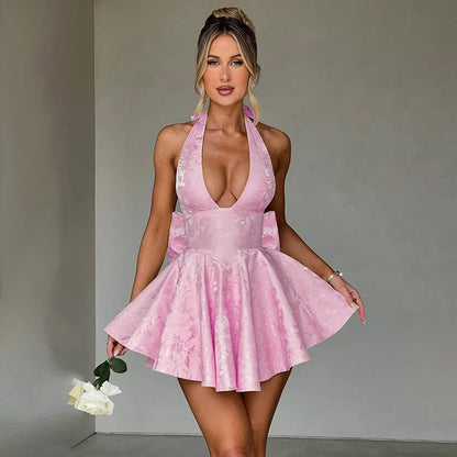 Cralom Jacquard Slim Fit Bow Dress: Women's Sexy Summer 2025 Temple