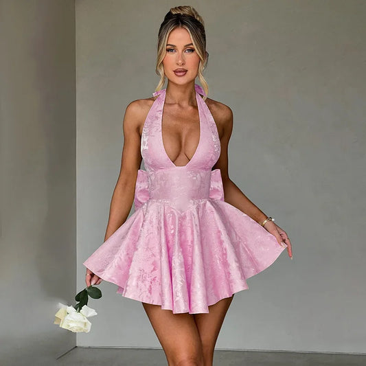 Cralom Jacquard Slim Fit Bow Dress: Women's Sexy Summer 2025 Temple
