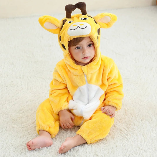 Cralom Giraffe Baby Hooded Jumpsuit: Unisex Yellow Pajamas
