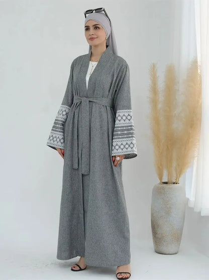 Cralom Embroidered Kimono Abaya Kaftan Dress
