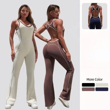 Cralom Color-Block Yoga Bodysuit with Booty-Lifting Flare Pants