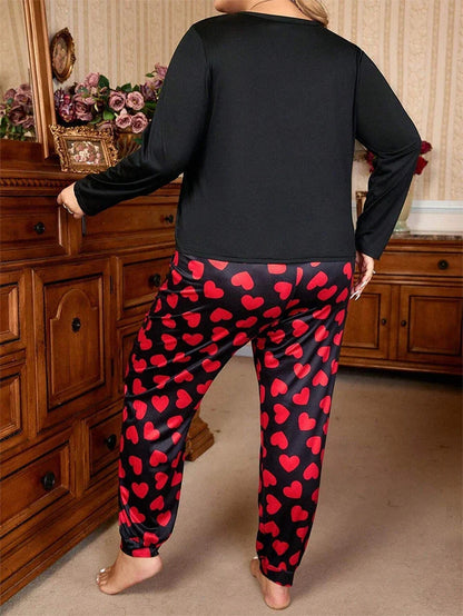 Cralom Heart Print Pajama Set: Long Sleeve Tops & Soft Elastic Pants