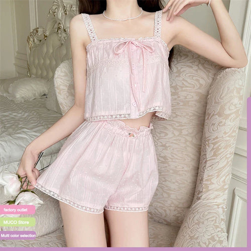 Cralom Women's Summer Camisole Sleepwear Set - Camisole & Shorts - Korean Style